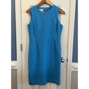 Talbots Iris 100% Linen Sleeveless‎ Blue Knee Length Pencil Dress Size 12 Career